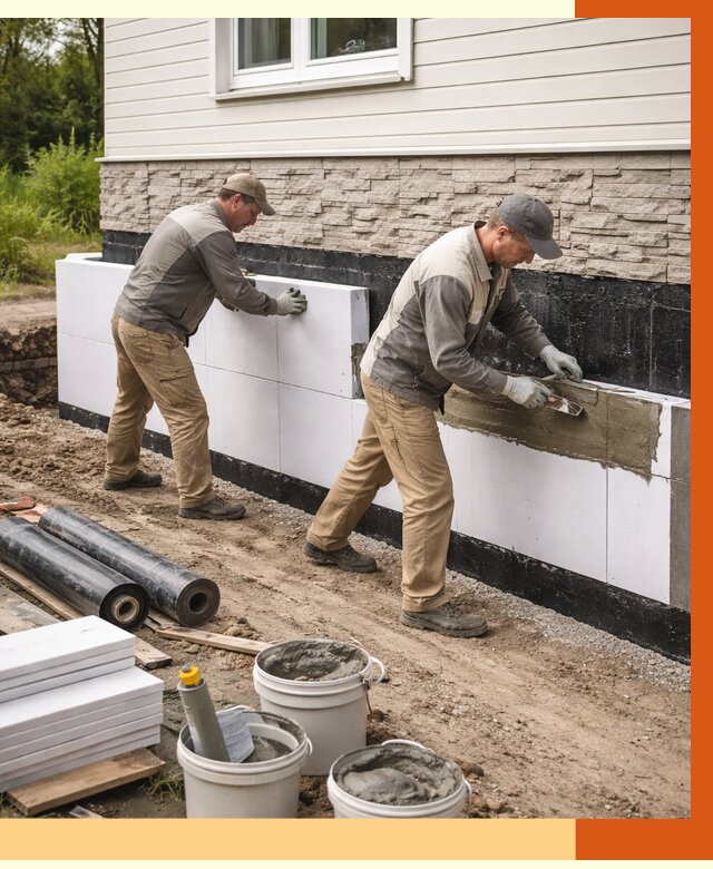 Утепление фундамента снаружи в Сарове от 4374 руб. за м² | ТепломастерСро