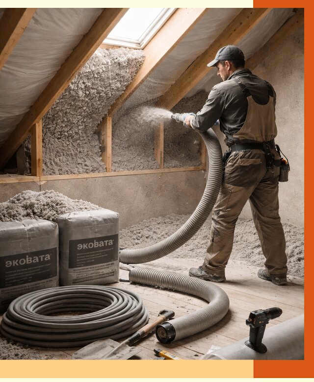 Утепление мансарды эковатой в Сарове от 2291 руб/м2 — монтаж, задувка, цена | ТепломастерСро