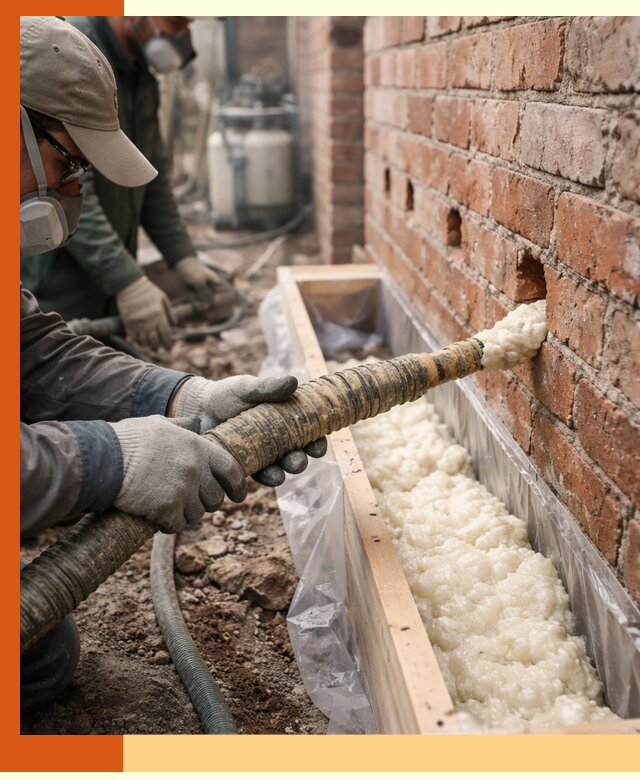 Заливка ППУ в пустоты кирпичной стены в Сарове