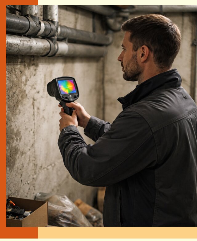 Тепловизионное обследование подвала в Сарове для поиска утечек тепла